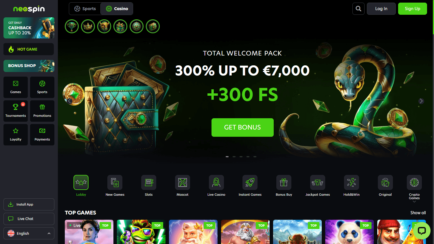 NeoSpin Casino cashier – deposits and withdrawals